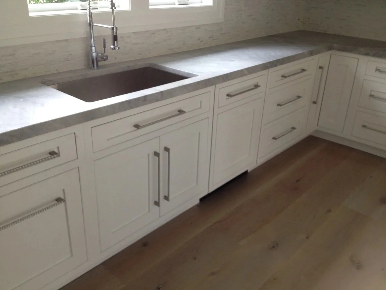 white cabinets with marble counter and sink, Kitchens & Vanities
