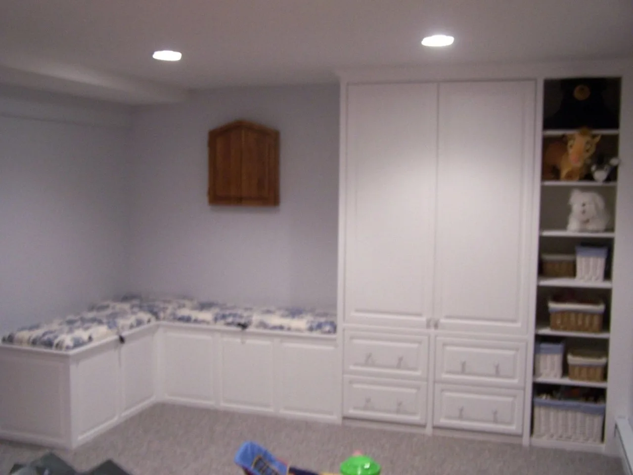 white built-in closets and window seat, Built-Ins & Furniture