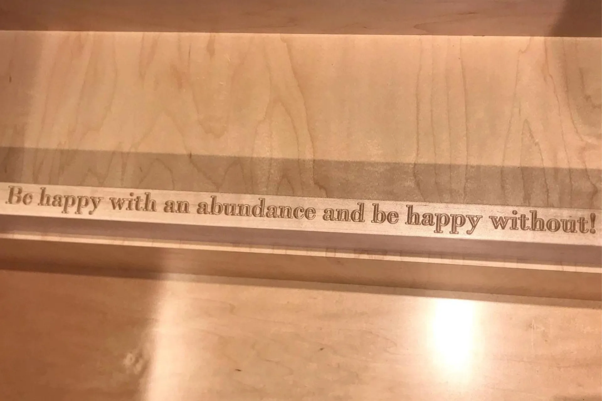 engraved quote in maple drawer, Custom Through Tenon Joinery and Carvings
